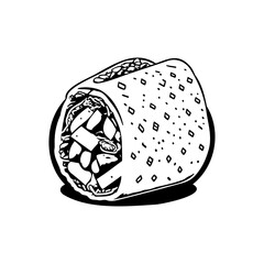 Dynamic Monochrome Burrito Illustration with Detailed Filling and Tortilla Texture