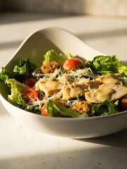 Nutritious Green Salad with Grilled Chicken and Cheese