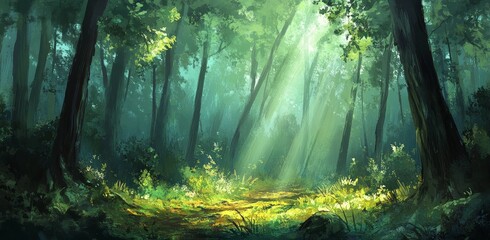 Fototapeta premium Asian heritage is invoked by the combination of a deep inhale, the forest canopy above, and the profound sensation of inhalation