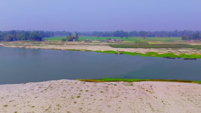 Aerial shot of a brunch of Brahmaputra River in Kurigram