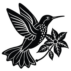Obraz premium Elegant Black Hummingbird and Flower Silhouette Graphic Vector Art