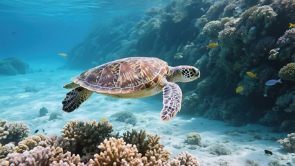Fototapeta premium A turtle swimming in the water