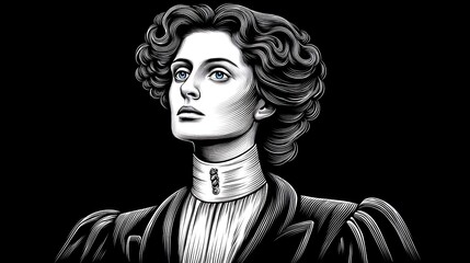 Obraz premium Elegant 1920s Woman with Black White Portrait.