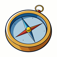 Vintage Gold Compass with Blue and Red Needle – Classic Navigation Tool Illustration for Travel, Exploration, Direction, Adventure, Maritime, and Map Design