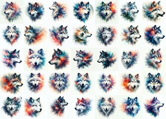 Wolf head. Double exposure watercolor . Watercolor style. AI generated illustration