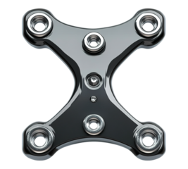 A black metal piece with five holes in it