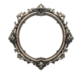 A gold framed oval with a design of animals on it