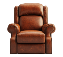 A brown leather chair with a leather back and arm rests