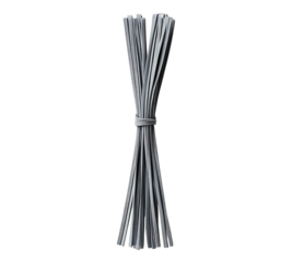 A bundle of gray string is tied together