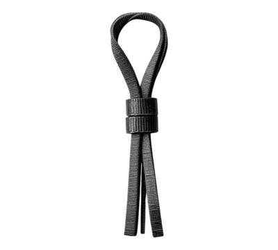 A black cord is tied in a knot