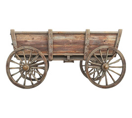 A wooden wagon with two wheels and a wooden frame