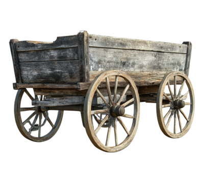A wooden wagon with old wooden wheels