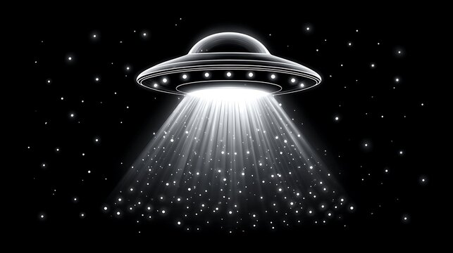 Glowing UFO beam with dark space, and cosmic mystery.