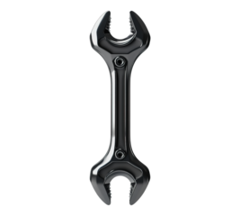 A black wrench with a silver handle