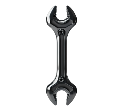 A black wrench with a silver handle