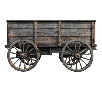 A wooden wagon with old wooden wheels