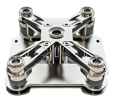 A metal frame with four wheels and a central hub