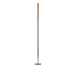 A tall black pole with a brown handle
