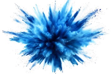 Blue powder explosion on a white background