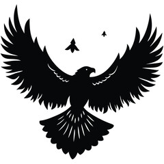 Black Silhouette Eagle Flying with Open Wings Vector Graphic Illustration