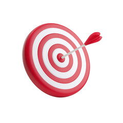 Red target bullseye with arrow on transparent background 3d
