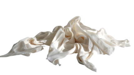 A crumpled piece of white fabric against a Transparent background view