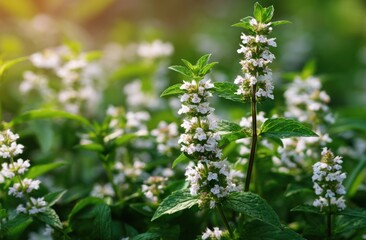 Fototapeta premium Observe Blooming Flower Clusters, Capture Light in Nature and Leaves, Perfect for Outdoor Botanical Scenery