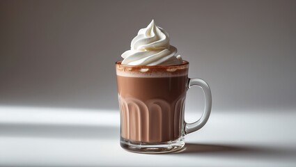 A creamy Italian hot chocolate topped with whipped cream in a clear glass.
