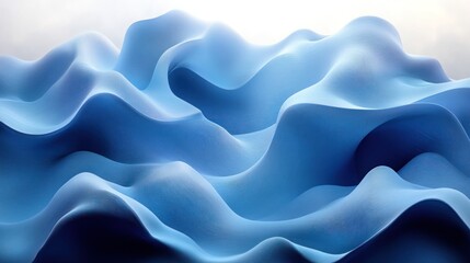 Obraz premium Abstract blue flowing waves, soft light background, digital art