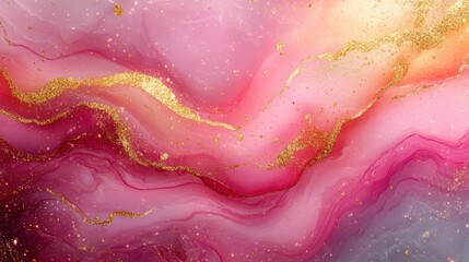 Obraz premium Abstract fluid art, pink and gold marbled texture background