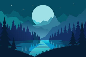 mountain landscape with moon