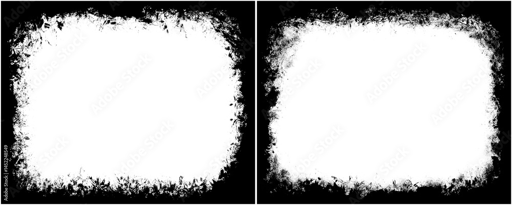 Fototapete grunge vertical frame with dirty border style in black ink isolated on a transparent or white backgr