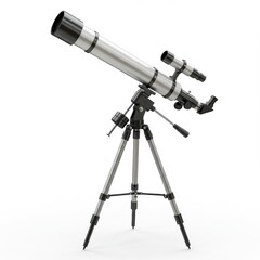 Telescope with tripod equipment on white background