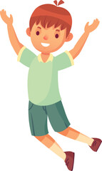 Joyful child leaping with outstretched arms, expressing happiness and excitement, celebrating achievement, positive emotions, carefree childhood, dynamic movement, vibrant illustration