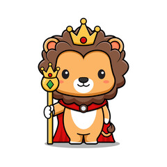 Cute Lion King Mascot Animal Character Icon Illustration. Flat Cartoon Style Suitable for Web Landing Page, Banner, Sticker, Card
