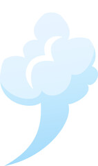 Light blue cartoon cloud is swirling, creating a tail, against a clean white backdrop, ideal for weather, fantasy, or children projects