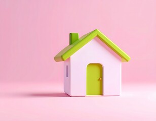 Charming Green and Pink House Miniature, 3D Rendered Home Model, Pastel Colors, Dream Home Concept
