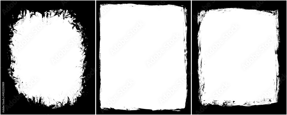 Fototapete bold black grunge border with decayed ink edge style isolated on a transparent or white background