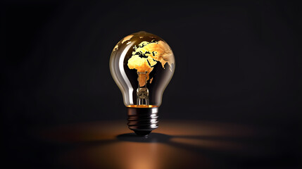 A glowing light bulb with a glowing globe inside, emitting a warm yellow light against a dark background.