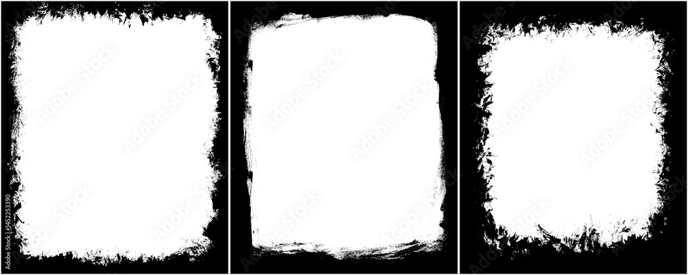 Fototapete ink splattered grunge frame with uneven border texture isolated on a transparent or white background