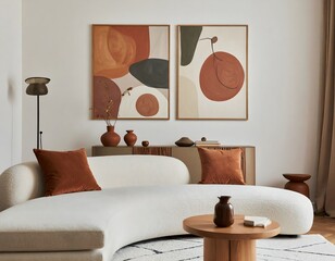 Modern Living Room with Abstract Art and Cozy Cream Sofa