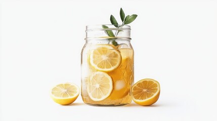 Fototapeta premium Refreshing Lemonade Drink with Slices of Lemon and Mint Garnish
