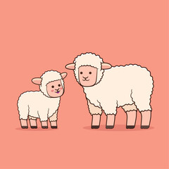  Vector illustration of cute sheep and lamb in cartoon style.