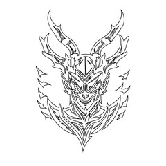 Obraz premium Abstract demonic figure with intricate horn details rendered in linework drawing