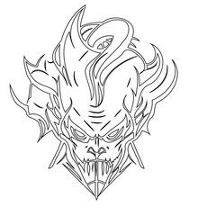 Abstract representation of a mystical demonic face with bold and intricate lines