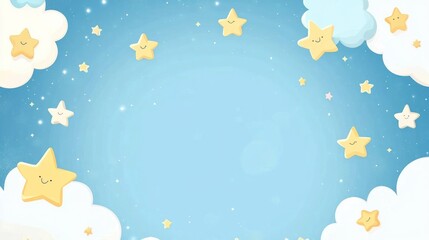 Cute stars and clouds night sky background for baby designs