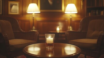 Candlelit Lounge Chairs in a Luxurious Library