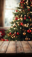 A cozy Christmas scene featuring a beautifully decorated tree with twinkling lights and ornaments, perfect for festive marketing and seasonal projects.