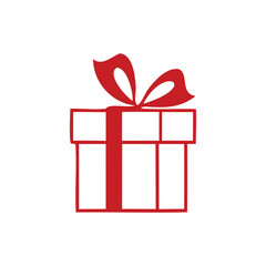 Red gift box vector illustration with a festive bow and ribbon for Christmas Day