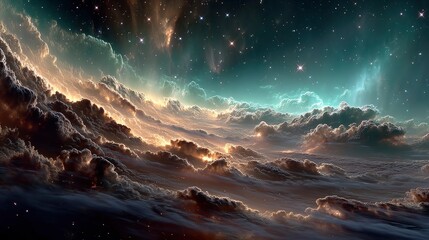 Naklejka premium Cosmic clouds and starry sky